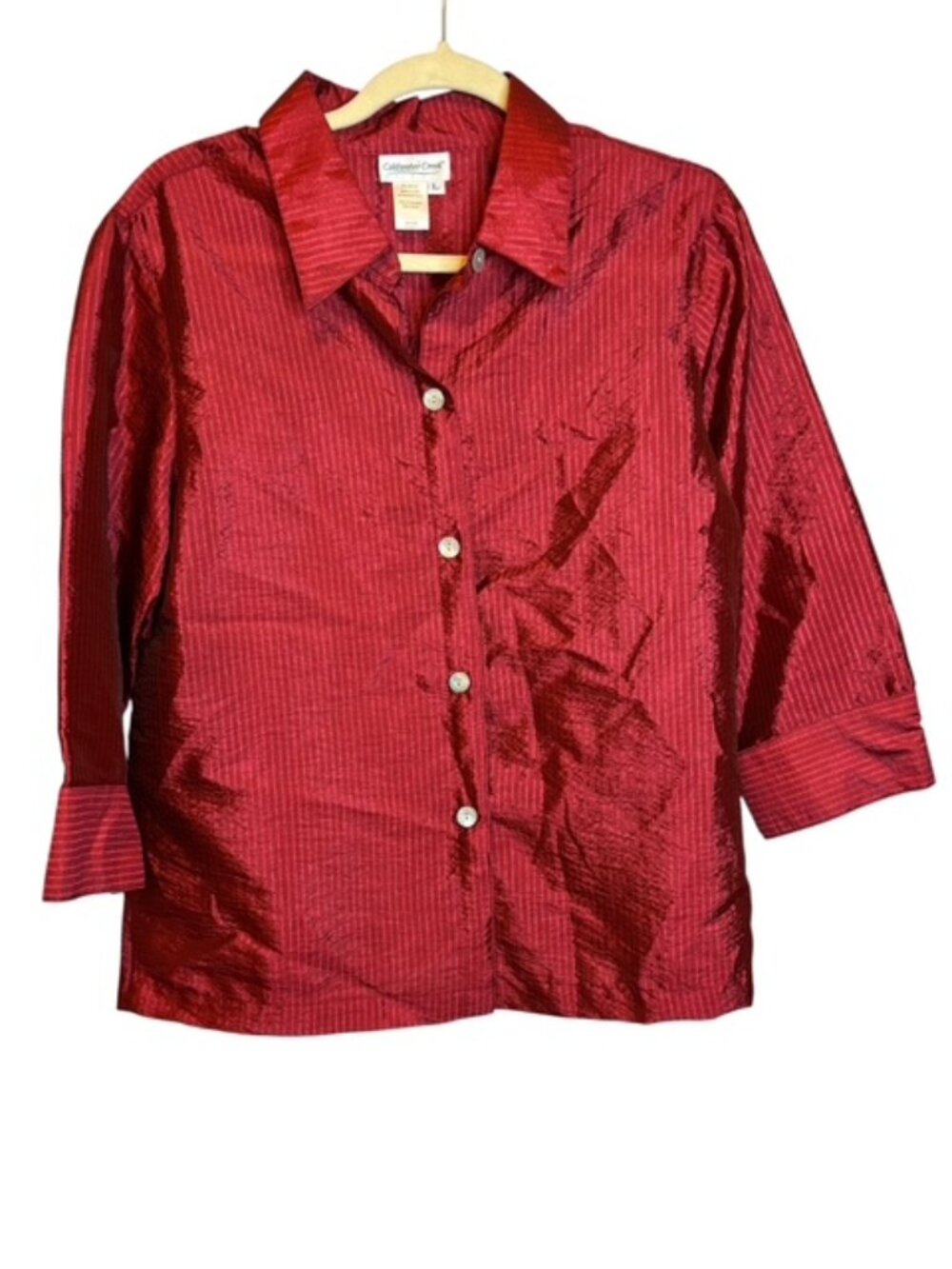 Coldwater Creek Blouse Women's Large Lightweight Sheer Office Stripes‎ Red